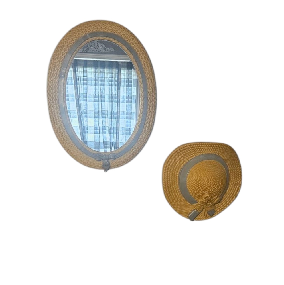 Vintage Burwood Homco 15" Mirror With Wall Pocket Brown/Blue Ribbon